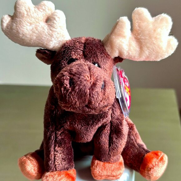 Ty Other - 4589 2002 Zeus Orange Brown Moose Big Antlers Ty Beanie Baby Plush Stuffed MWMT